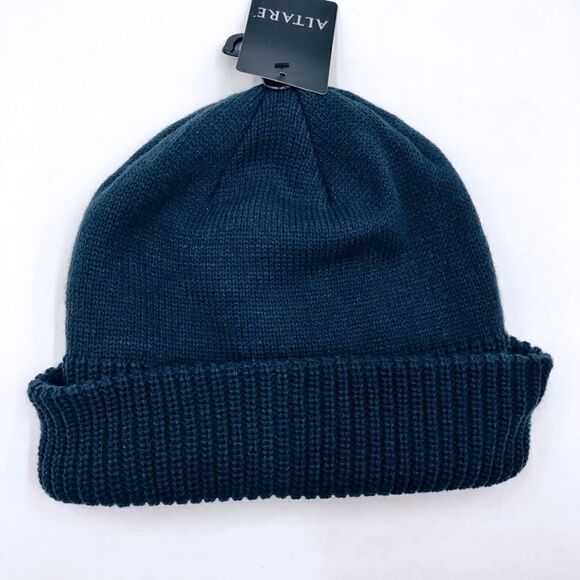 Altare Navy Blue Rib Knit Cuffed Beanie Hat, Unisex One Size - Picture 1 of 7